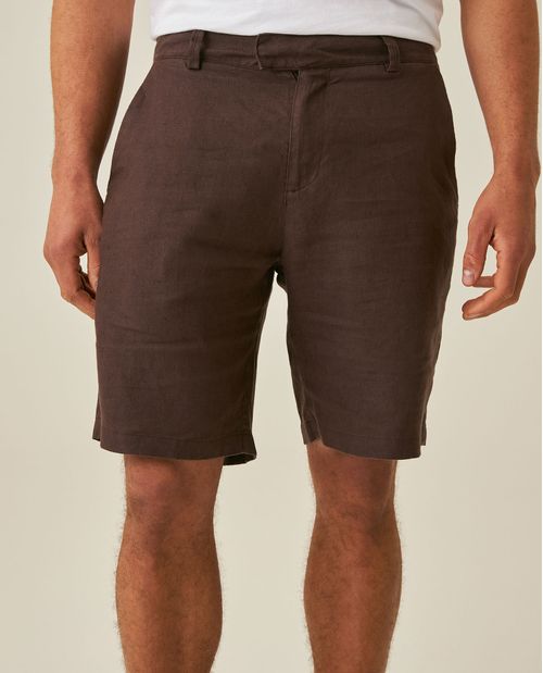 Bermuda de Hombre Relaxed Fit Silueta Recta Bolsillos de Ribete en Lino