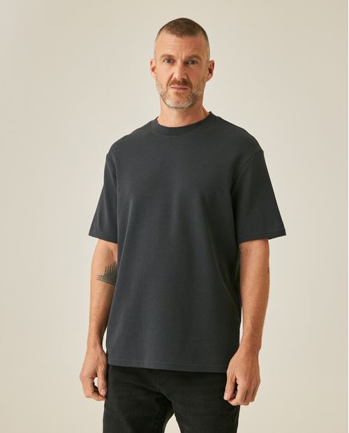 Camiseta de Hombre Classic Fit Manga Corta Textura Waffle en Mezcla de Algodón