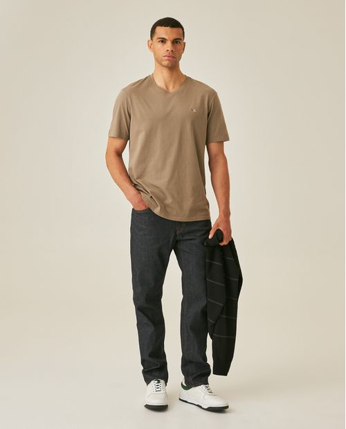 Camiseta de Hombre Slim Fit Manga Corta Cuello en V Pato Bordado en Algodón