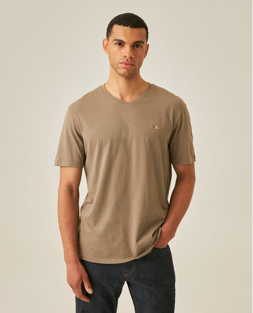 Camiseta de Hombre Slim Fit Manga Corta Cuello en V Pato Bordado en Algodón