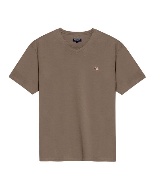 Camiseta de Hombre Slim Fit Manga Corta Cuello en V Pato Bordado en Algodón