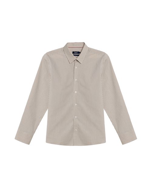 Camisa de Hombre Manga Larga Classic Fit Rayas Microtexturizadas Preteñidas en Mezcla de Algodón y Coolmax