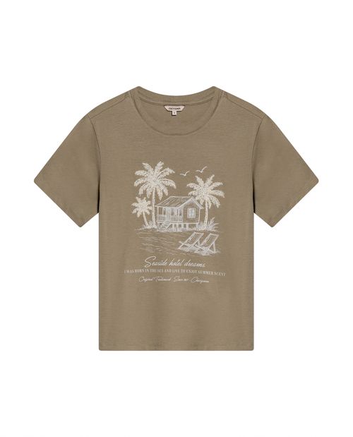 Camiseta de Mujer Gráfica Slim Fit Cuello Redondo con Bordado y Piedras Verano en Algodón