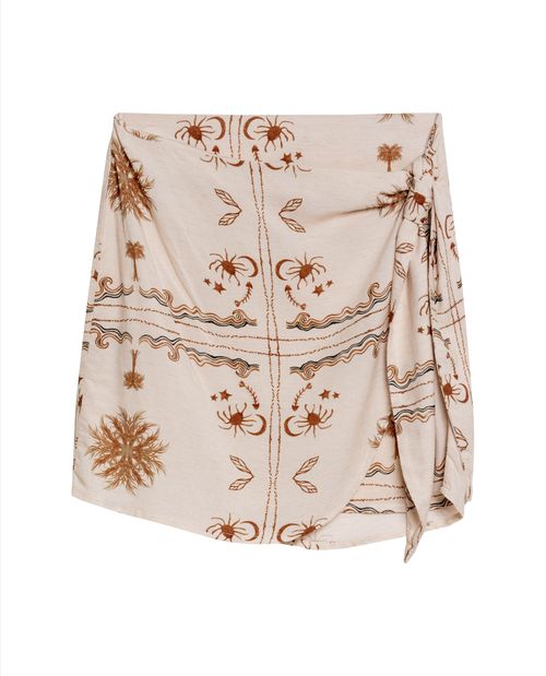 Falda de Mujer Corta Silueta Envolvente con Nudo en Mezcla de Viscosa y Lino