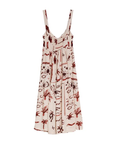 Vestido de Mujer Midi Silueta Línea A con Nido de Abeja Espalda en Mezcla de Viscosa y Lino