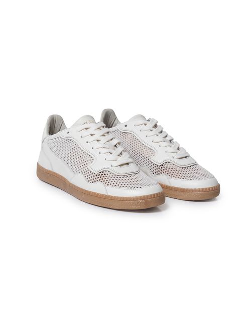 Tenis de Mujer Cortos Retro con Malla Efecto Croché en Cuero Anilina