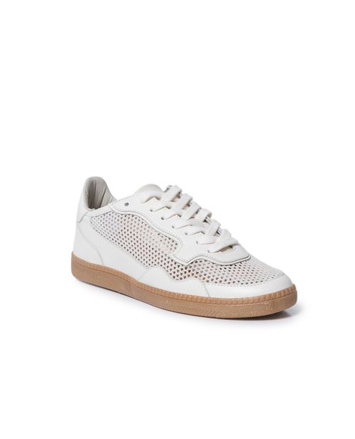 Tenis de Mujer Cortos Retro con Malla Efecto Croché en Cuero Anilina