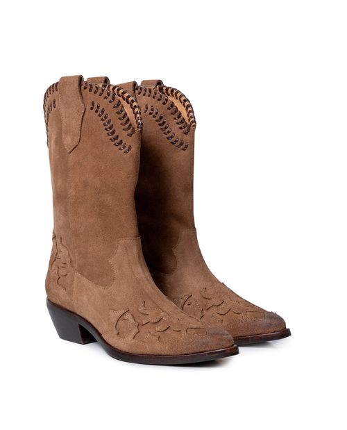 Botas de Mujer Texanas Caña Media con Puntadas Manuales en Cuero Carnaza