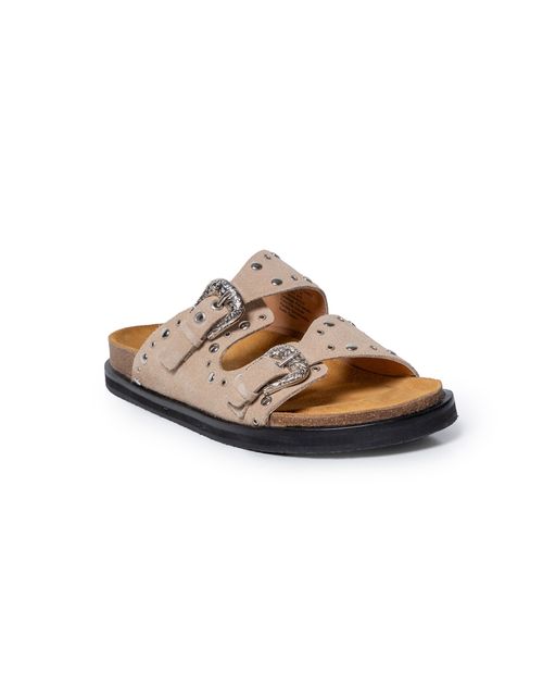 Sandalias de Mujer Plataforma Corcho con Decorados Western en Cuero Carnaza