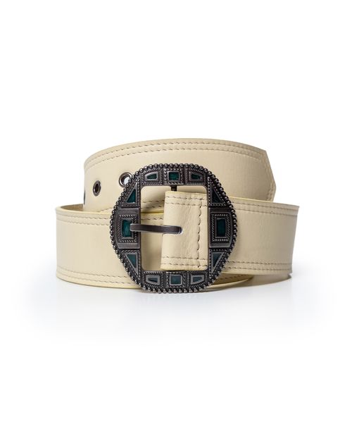 Cinturón de Mujer en Cuero Crosta con Hebilla Joyería Acabado Níquel