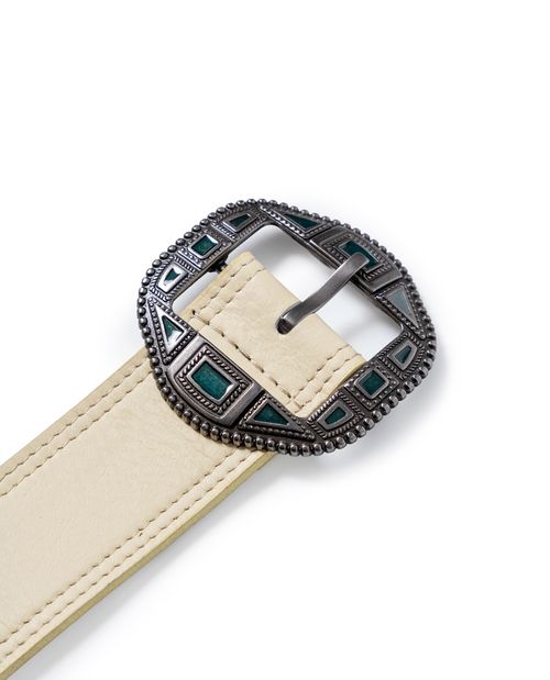 Cinturón de Mujer en Cuero Crosta con Hebilla Joyería Acabado Níquel