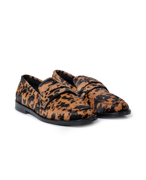 Mocasines de Mujer Clásicos sin Cordones Animal Print con Pelo en Cuero Vacuno