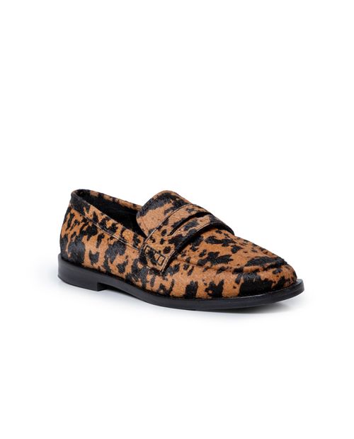 Mocasines de Mujer Clásicos sin Cordones Animal Print con Pelo en Cuero Vacuno