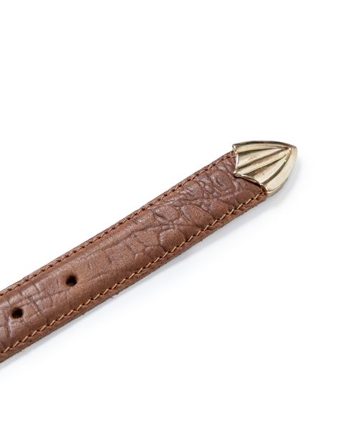 Cinturón de Mujer Delgado en Cuero con Grabado Croco y Herrajes Retro Dorados