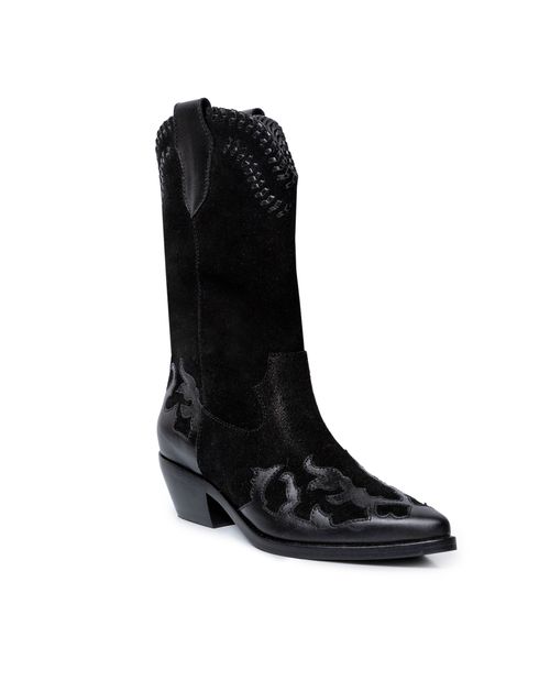 Botas de Mujer Texanas Caña Media Sobrepuestos Anilina en Cuero Carnaza y Plena Flor