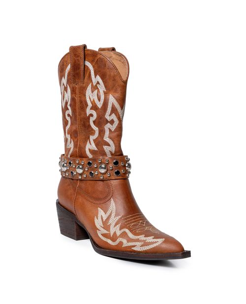 Botas de Mujer Texanas Caña Media Detalles Western en Cuero Anilina