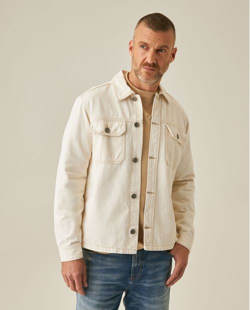 Shacket de Hombre Silueta Recta Lavado Crudo Marfil en Algodón