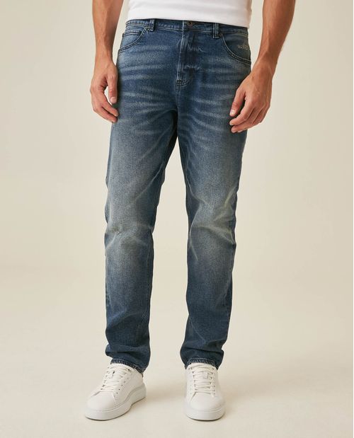 Jean de Hombre Straight Fit Tiro Super Alto Lavado Medio con Efecto Desgaste en Mezcla de Algodón Revenge