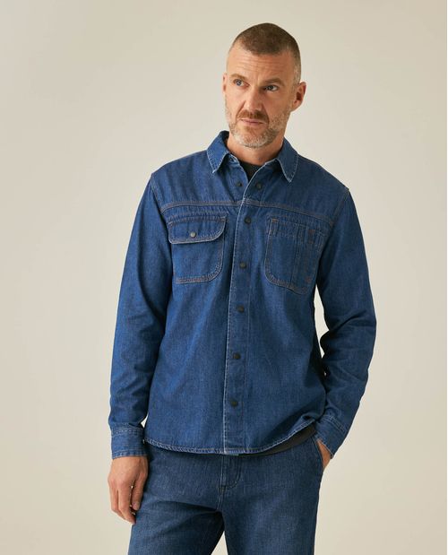 Camisa de Hombre Manga Larga Workwear Lavado Oscuro en Algodón