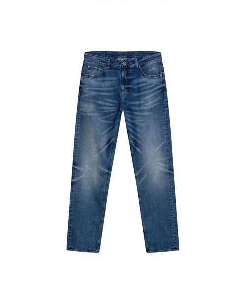 Jean de Hombre Straight Fit Tiro Super Alto Lavado Medio con Efecto Desgaste en Mezcla de Algodón Revenge
