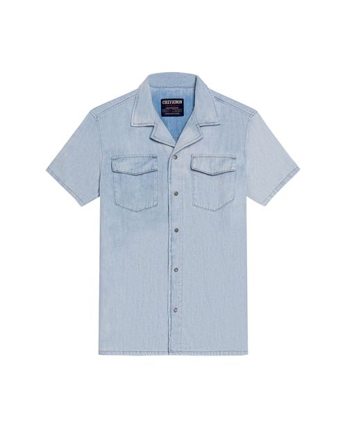 Camisa de Hombre Manga Corta Resort Lavado Claro en Algodón