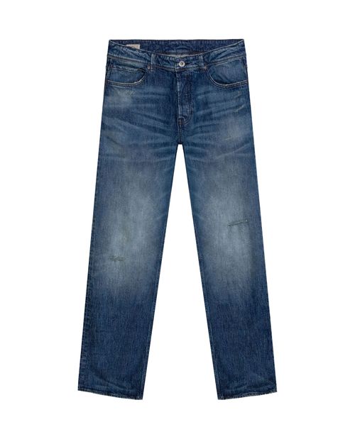 Jean de Hombre Relaxed Fit Tiro Alto Lavado Medio con Raspones y Bigotes en Mezcla de Algodón Maverick