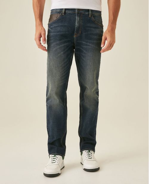 Jean de Hombre Straight Fit Tiro Alto Lavado Ultra Oscuro en Mezcla de Algodón Revenge