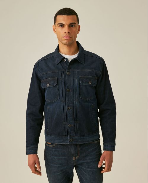 Chaqueta de Hombre Trucker Forrada Lavado Oscuro en Mezcla de Algodón
