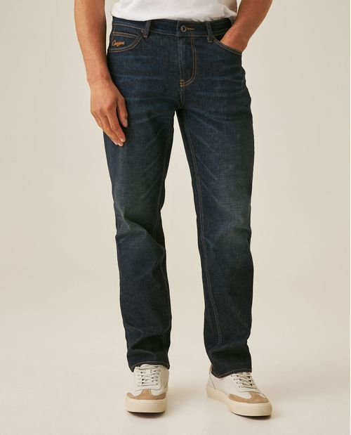 Jean de Hombre Slim Fit Tiro Medio Lavado Ultra Oscuro con Desgastes Clásicos en Mezcla de Algodón Morrison