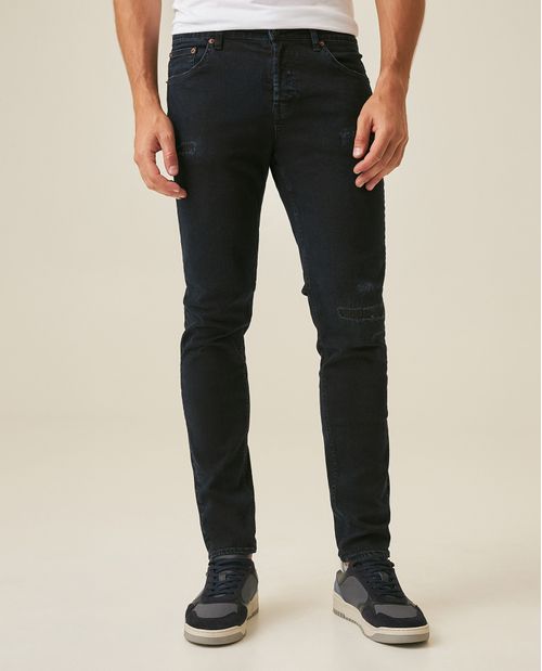 Jean de Hombre Rider Skinny Fit Tiro Bajo Lavado Oscuro con Rotos en Mezcla de Algodón