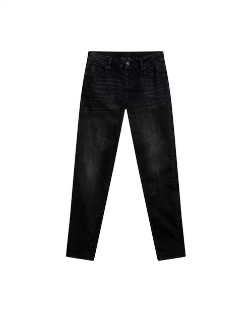 Jean de Hombre Rider Skinny Fit Tiro Bajo Lavado Negro Básico Efecto Desgaste Leve en Mezcla de Algodón