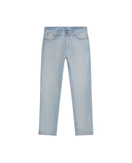 Jean de Hombre Skinny Fit Tiro Medio Lavado Claro con Raspones en Mezcla de Algodón Famous