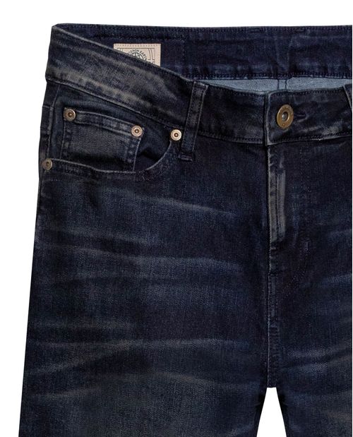 Jean de Hombre Skinny Fit Tiro Medio Lavado Ultra Oscuro Look Vintage en Mezcla de Algodón Famous