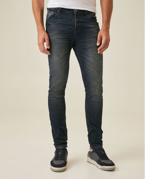 Jean de Hombre Rider Skinny Fit Tiro Bajo Lavado Ultra Oscuro con Rotos en Mezcla de Algodón