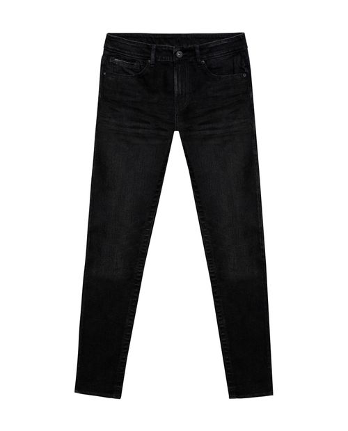 Jean de Hombre Skinny Fit Tiro Medio Lavado Negro Detalles en Cuero Mezcla de Algodón Famous