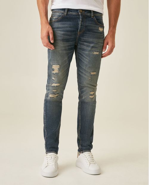 Jean Heritage de Hombre Skinny Fit Tiro Bajo Lavado Oscuro en Mezcla de Algodón Rider