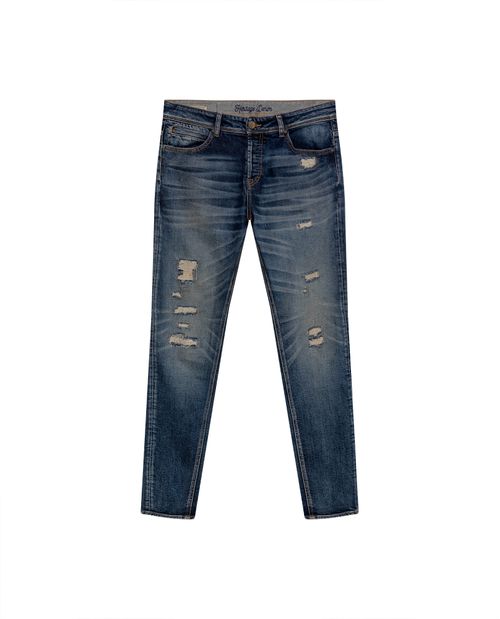 Jean Heritage de Hombre Skinny Fit Tiro Bajo Lavado Oscuro en Mezcla de Algodón Rider