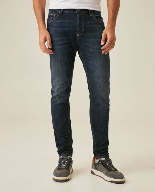 Jean de Hombre Rider Skinny Fit Tiro Bajo Lavado Oscuro con Presillas en Mezcla de Algodón