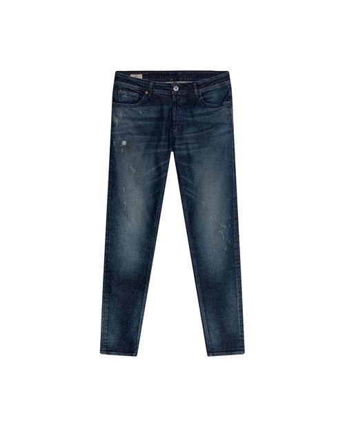 Jean de Hombre Rider Skinny Fit Tiro Bajo Lavado Ultra Oscuro Desgastes y Raspones en Mezcla de Algodón Reciclado