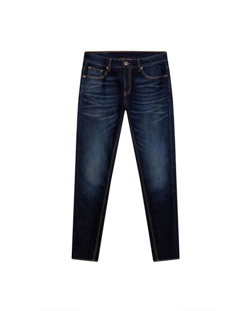 Jean de Hombre Rider Skinny Fit Tiro Bajo Lavado Ultra Oscuro con Desgastes en Mezcla de Algodón