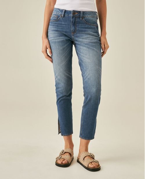 Jean de Mujer Skinny Fit Crop Tiro Alto con Aberturas Lavado Medio en Mezcla Eco-Consciente