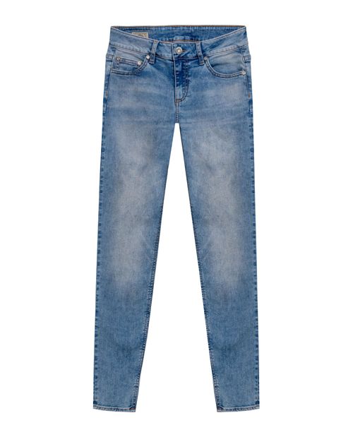 Jean de Mujer Skinny Fit Tiro Bajo con Efecto Desgaste Lavado Claro en Mezcla Eco-Consciente