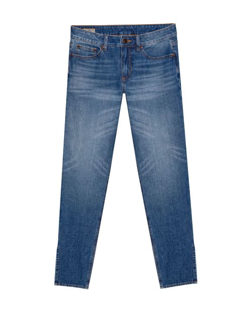 Jean de Mujer Skinny Fit Crop Tiro Alto con Aberturas Lavado Medio en Mezcla Eco-Consciente