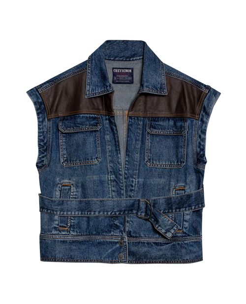 Chaleco Heritage de Mujer con Cuero en Almillas Lavado Oscuro en Mezcla de Algodón y Lyocell