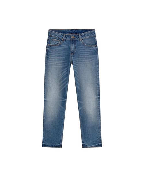 Jean de Mujer Skinny Fit Tiro Alto con Efecto Desgaste Lavado Medio en Mezcla de Algodón