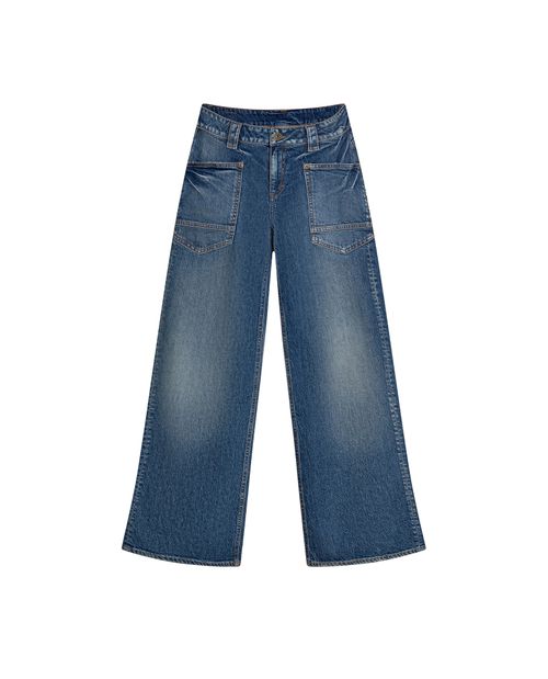 Jean de Mujer Straight Fit Tiro Bajo con Efecto Desgaste Lavado Oscuro en Mezcla de Algodón