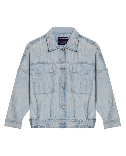 Chaqueta de Mujer Trucker Tipo Bomber Efecto Destroy Lavado Claro en Algodón