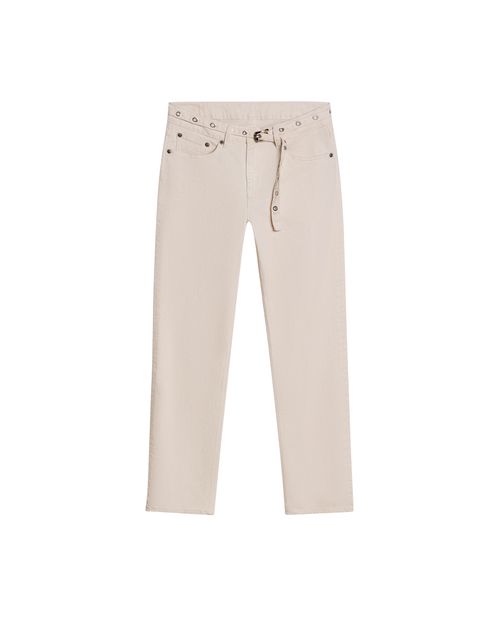 Jean de Mujer Straight Fit Tiro Alto con Cinturón Lavado Crudo Marfil en Mezcla de Algodón