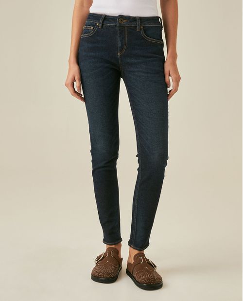 Jean de Mujer New Skinny Tiro Bajo Lavado Ultra Oscuro en Mezcla Eco-Consciente