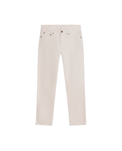 Jean de Mujer Straight Fit Tiro Alto Textura Espina de Pescado Lavado Crudo Marfil en Mezcla de Algodón y Lyocell